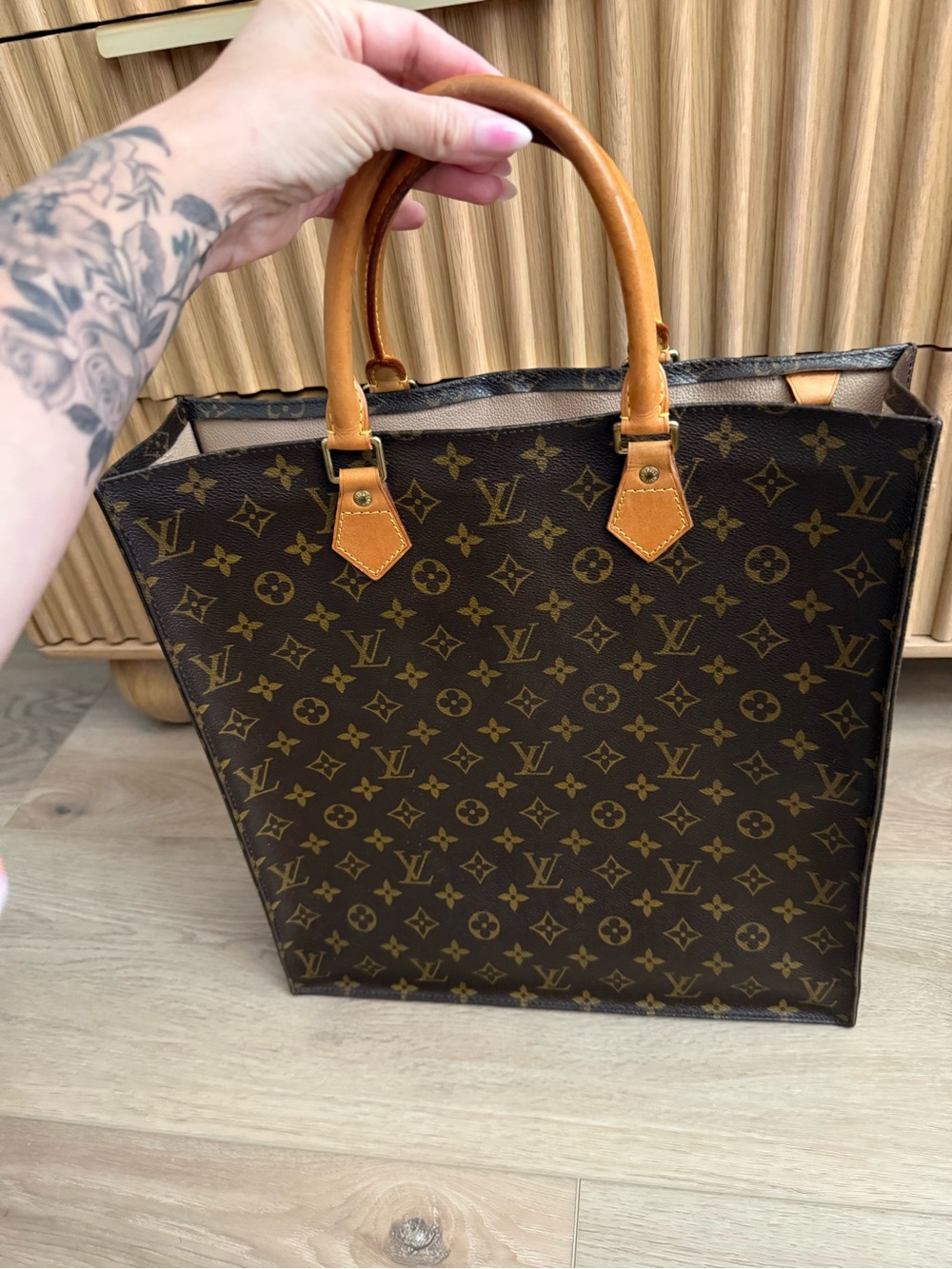Louis Vuitton Brown Monogram Canvas Sac Plat Tote with Vachetta Handles